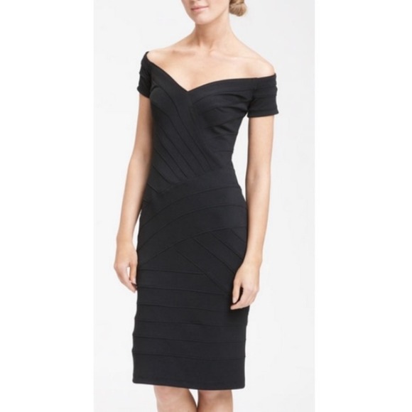 VTG Tadashi Black Off Shoulder Dress Medium Bodycon Cocktail WOMEN MEDIUM PONTE - Picture 1 of 9